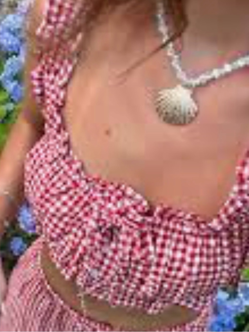 Moon Orchid Red Gingham Ruffle Crop Top